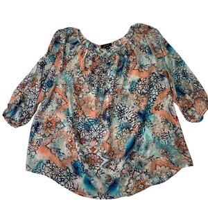 ALYX Womens 2X Blouse Semi Sheer 3/4 Sleeve Open Shoulder Y2K Dressy Preppy Top